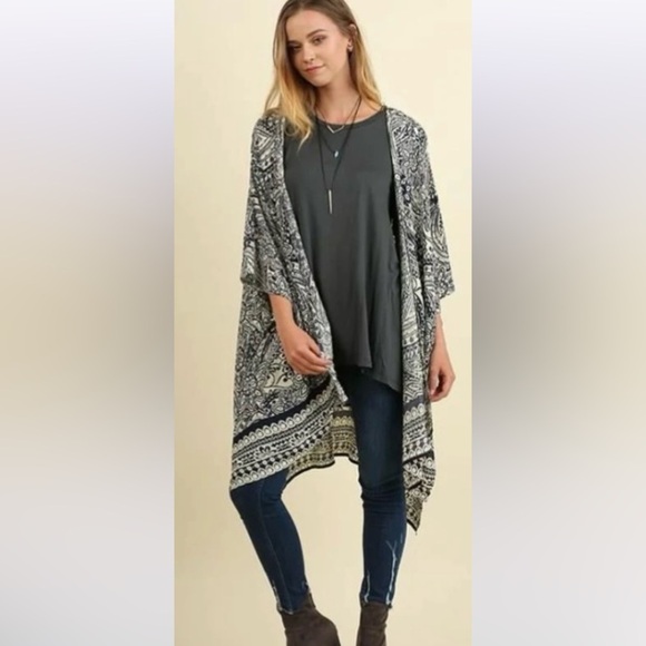 Umgee Oversized Boho Lightweight Coastal Side Slits Kimono Cardigan Size S/M - Picture 2 of 14
